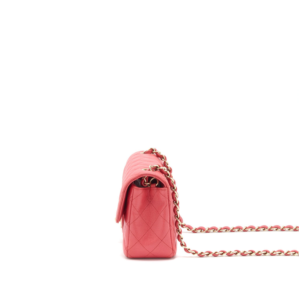 CHANEL MINI RECTANGULAR FLAP BAG CAVIAR CORAL PINK GHW