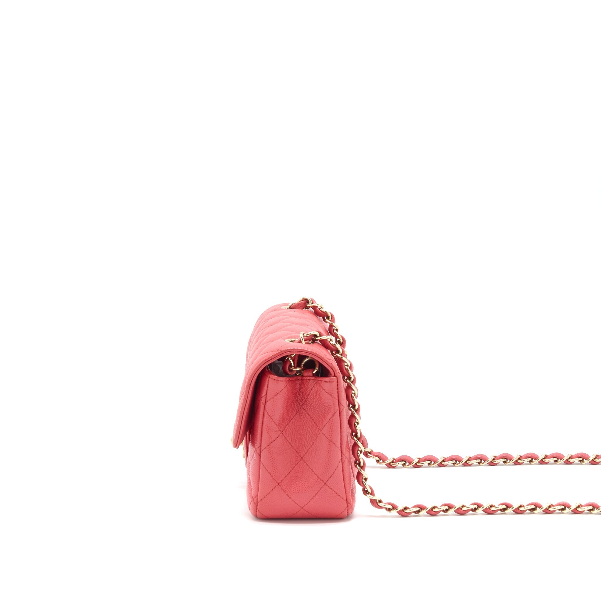 CHANEL MINI RECTANGULAR FLAP BAG CAVIAR CORAL PINK GHW