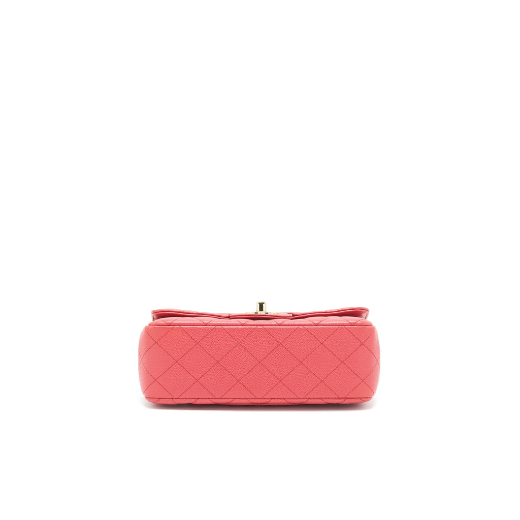 CHANEL MINI RECTANGULAR FLAP BAG CAVIAR CORAL PINK GHW