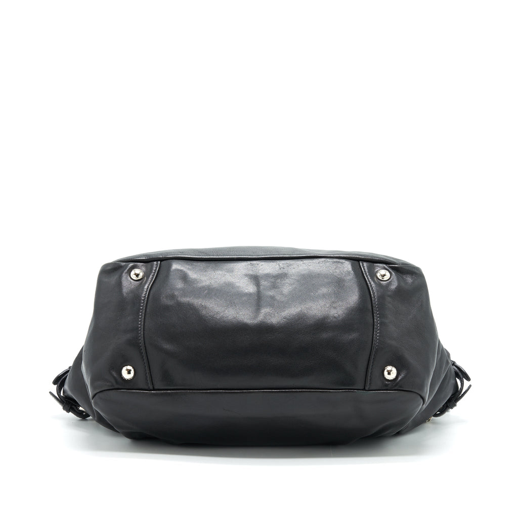 PRADA PRUGNA SOFT CALFSKIN LEATHER SHOPPING TOTE BAG BLACK