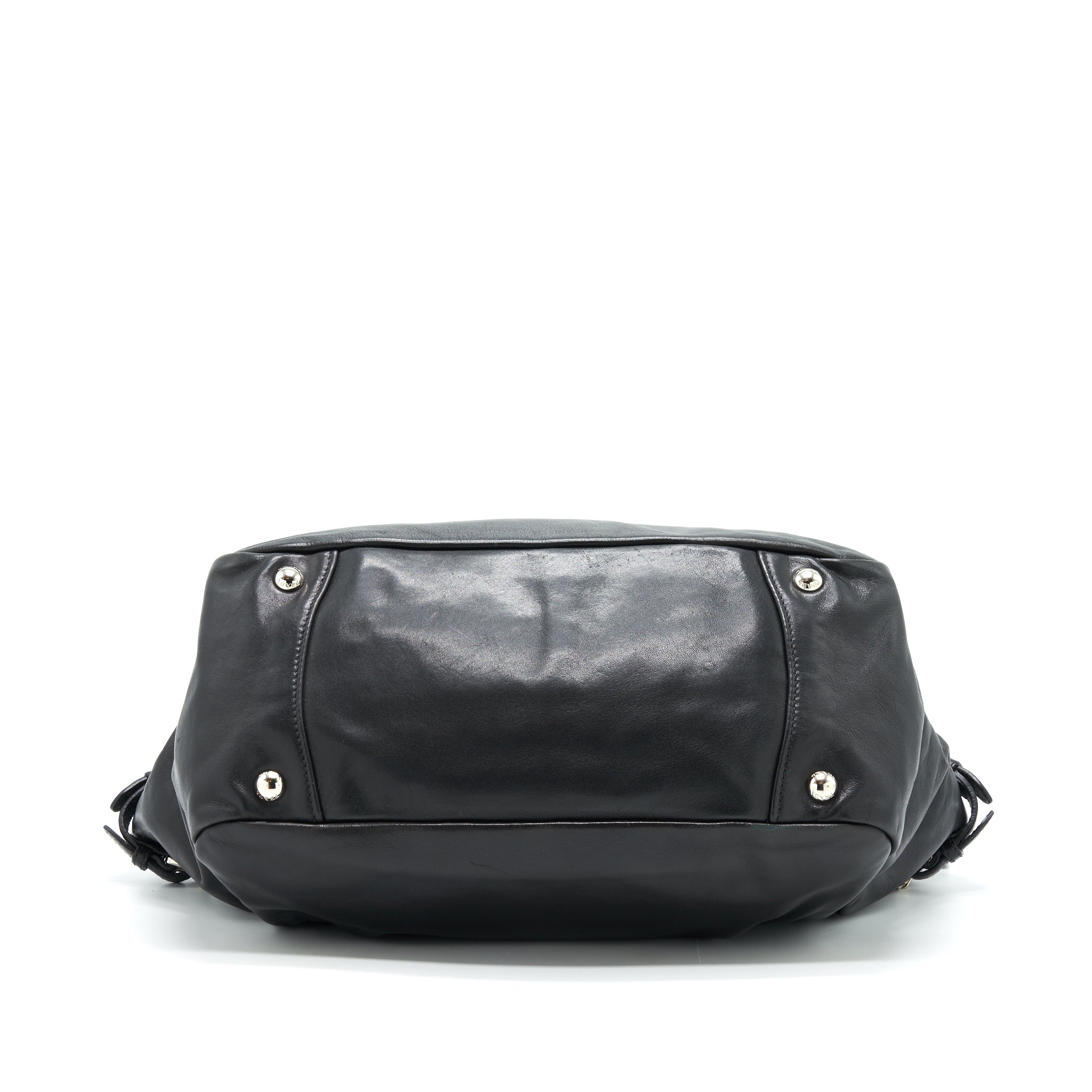 PRADA PRUGNA SOFT CALFSKIN LEATHER SHOPPING TOTE BAG BLACK
