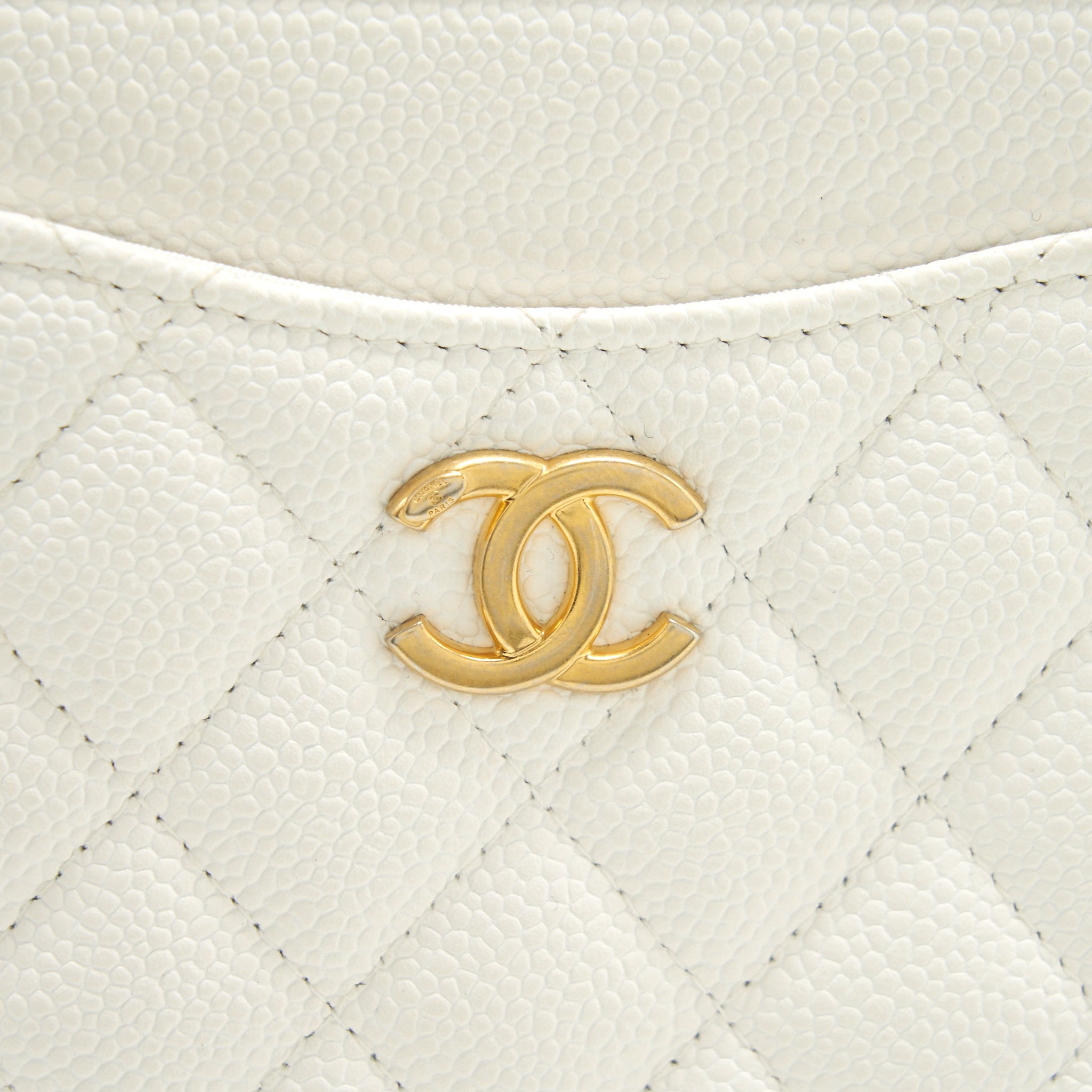 CHANEL SEASONAL ZIPPY POUCH CAVIAR WHITE GHW