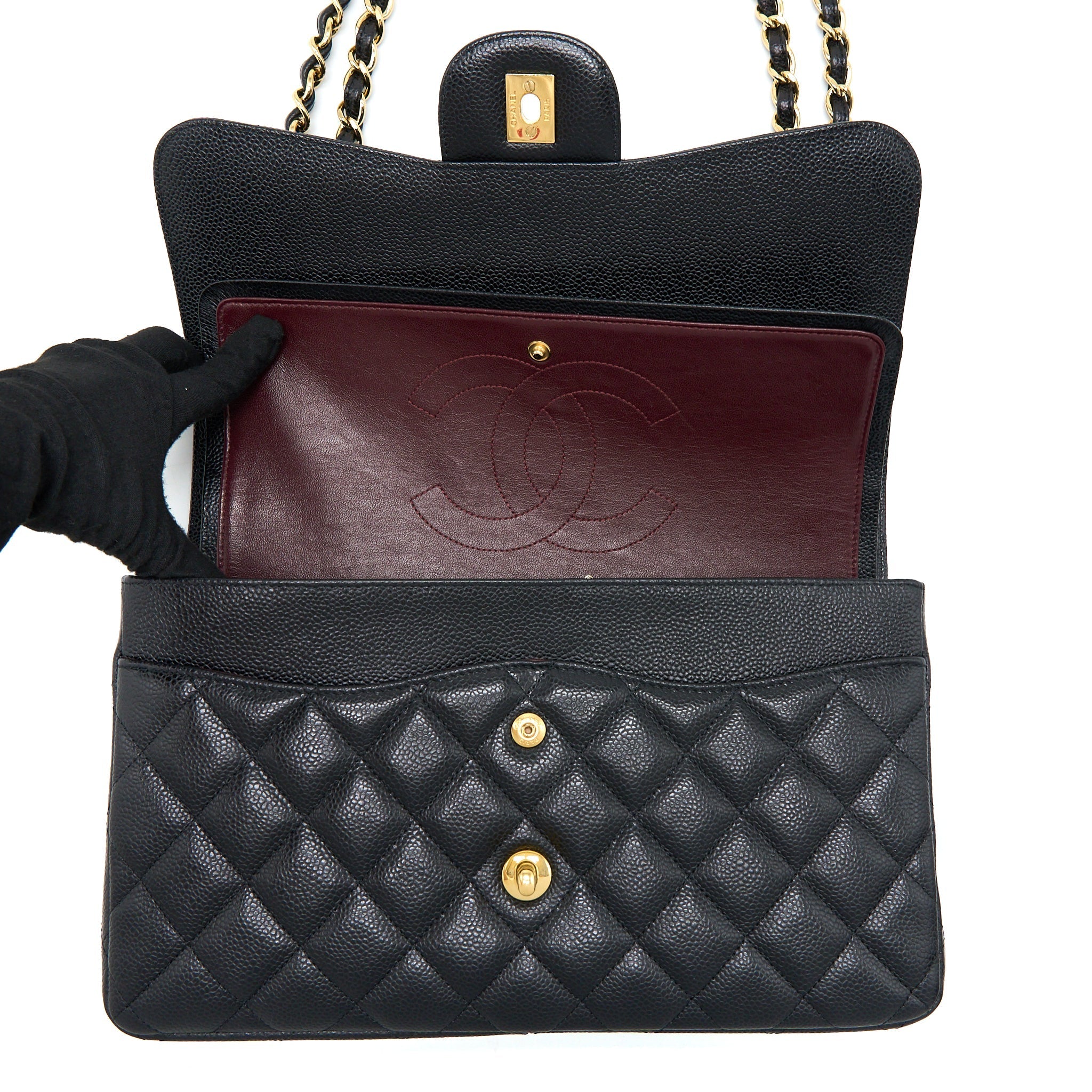 CHANEL JUMBO CLASSIC DOUBLE FLAP BAG CAVIAR BLACK GHW
