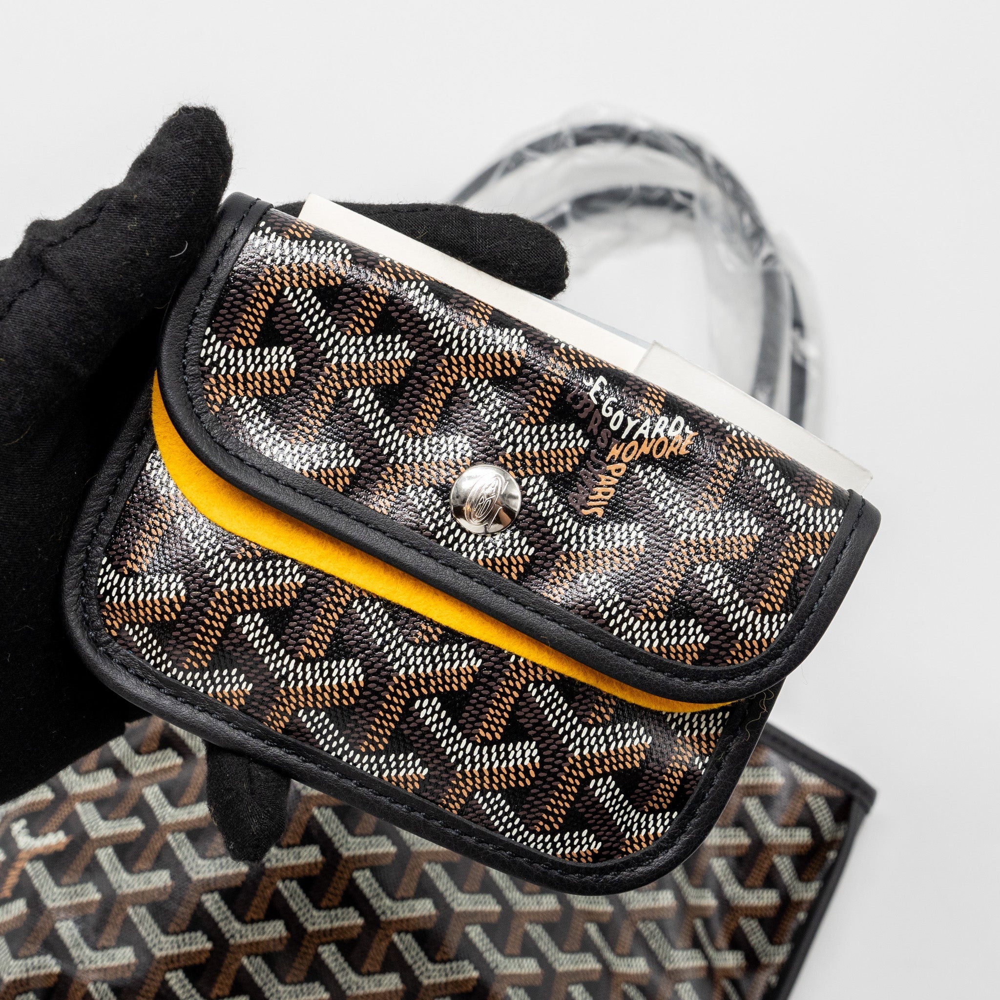 GOYARD ANJOU MINI TOTE BAG GOYARDLINE CANVAS / CALFSKIN BLACK SHW