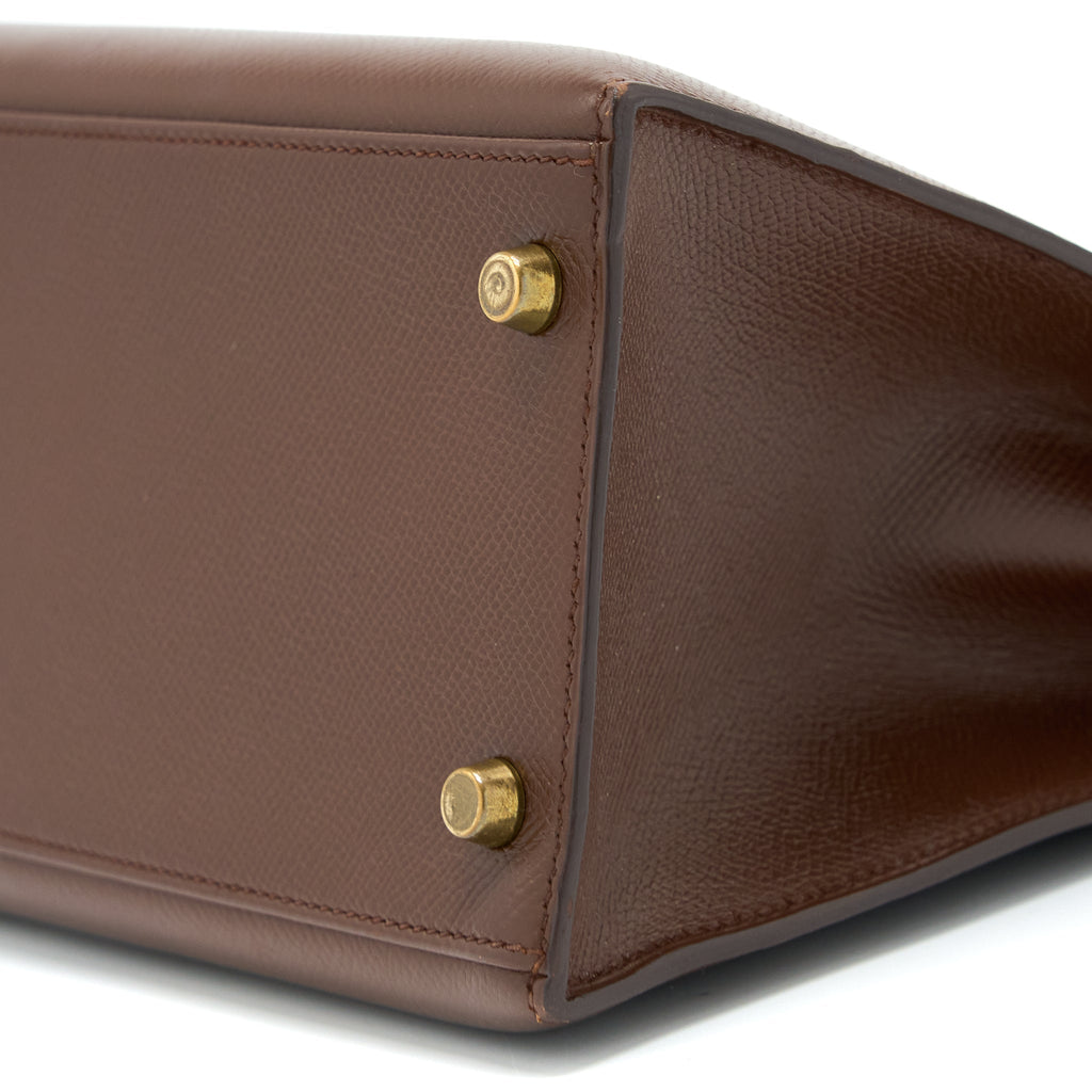 HERMES VINTAGE KELLY 28 SELLIER EPSOM BROWN GHW