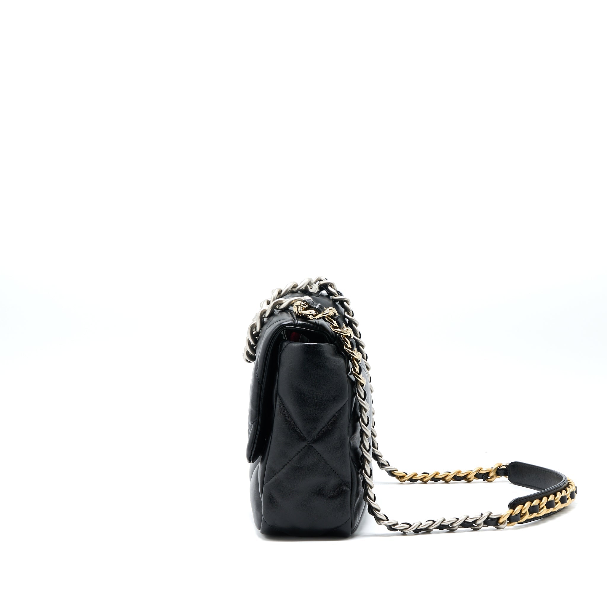CHANEL MEDIUM 19 BAG GOATSKIN BLACK MULTICOLOUR HARDWARE (MICROCHIP)