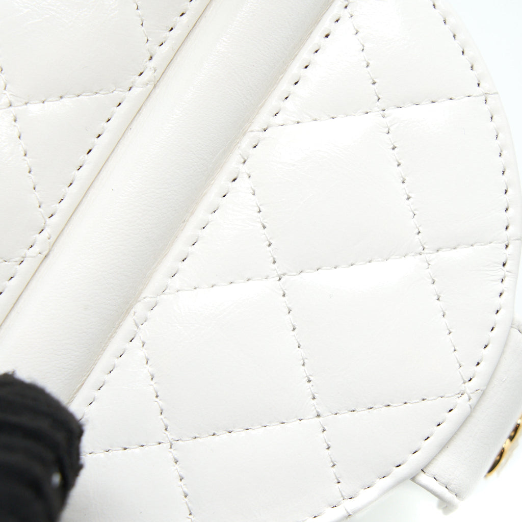 CHANEL TOP HANDLE ROUND VANITY WITH CHAIN LAMBSKIN WHITE GHW (MICROCHIP)