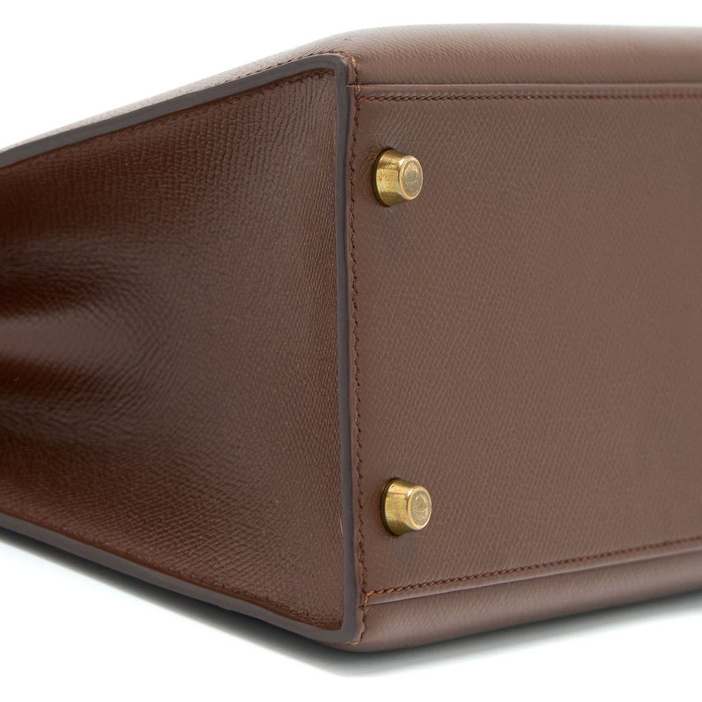 HERMES VINTAGE KELLY 28 SELLIER EPSOM BROWN GHW