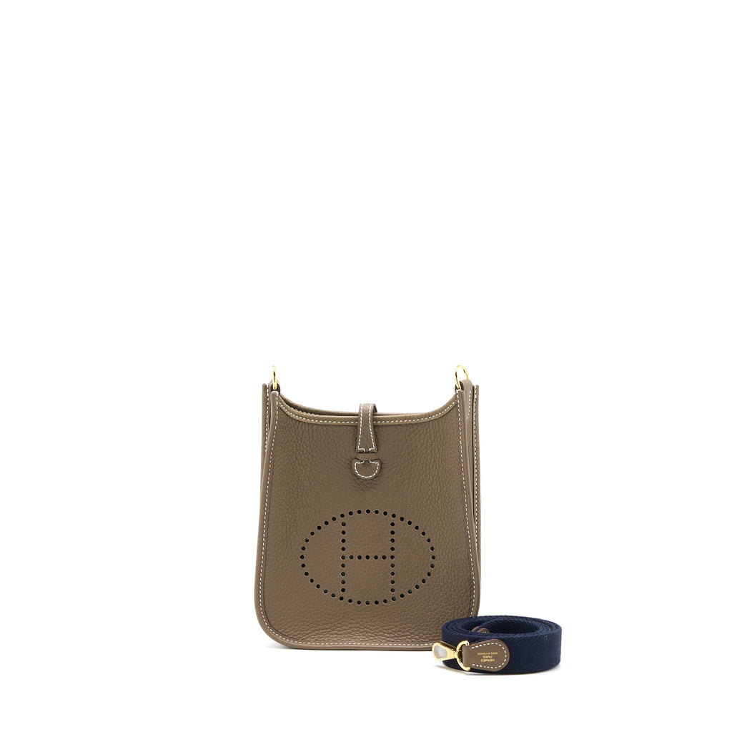 HERMES MINI EVELYN CLEMENCE ETOUPE / BLUE INDIGO GHW