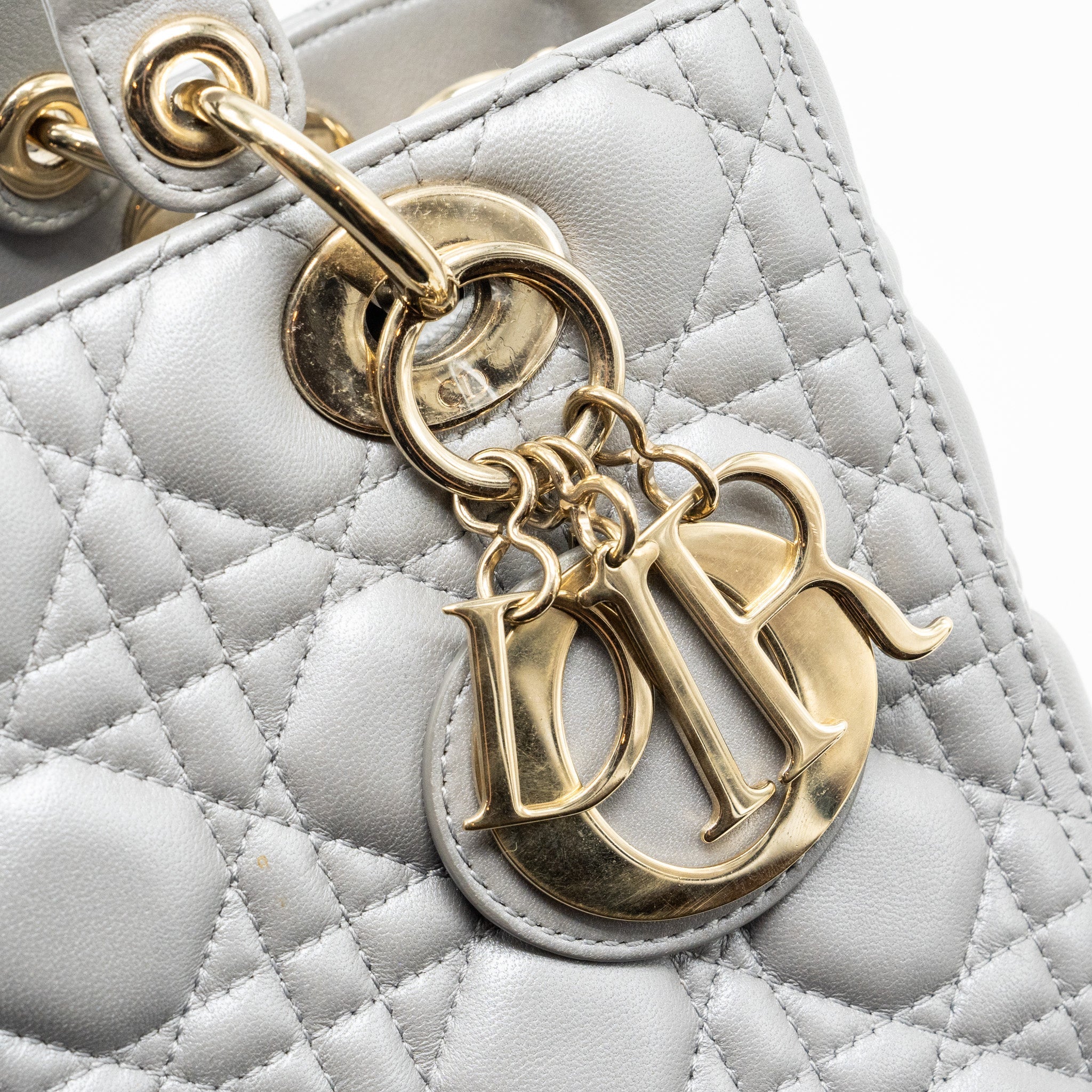 DIOR MEDIUM LADY DIOR LAMBSKIN GREY GHW