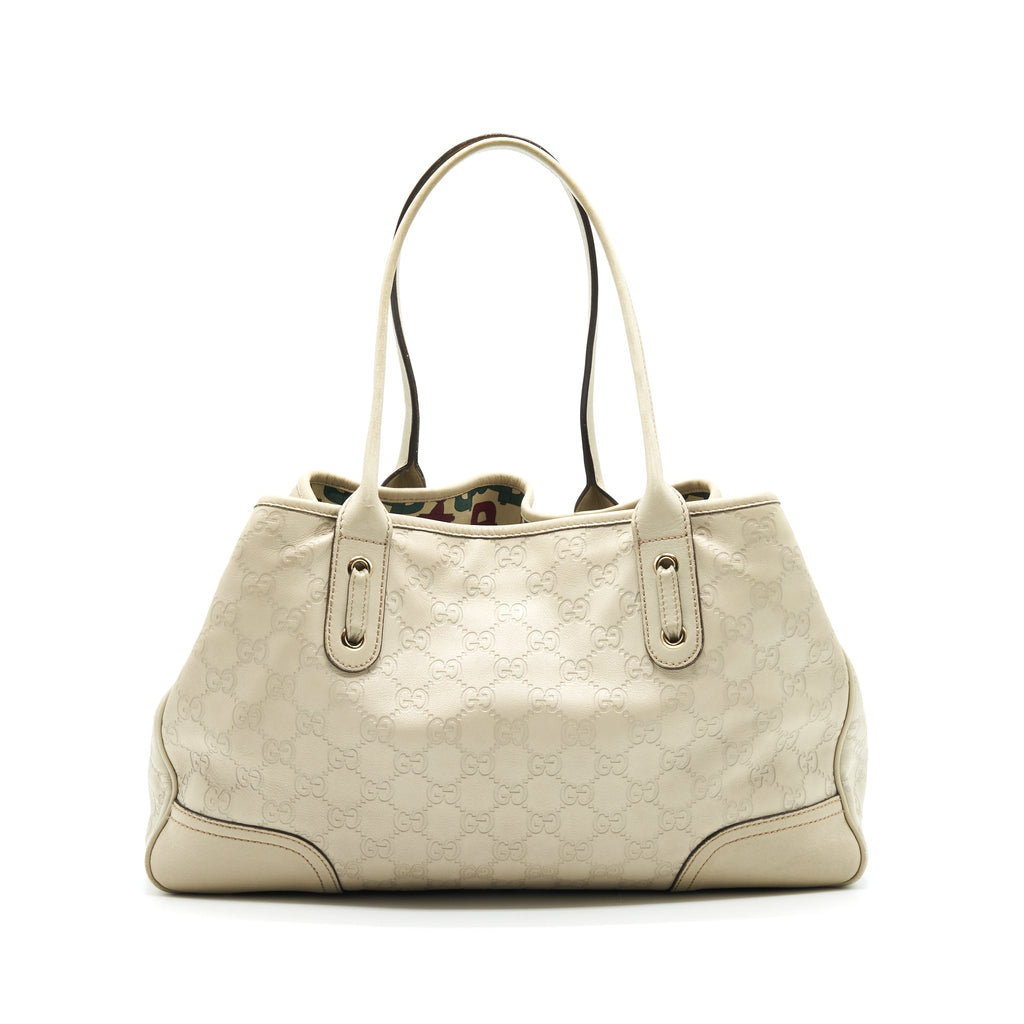 GUCCI MONOGRAM LEATHER SHOPPING TOTE BAG CREAMY BEIGE GHW