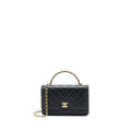 CHANEL TOP HANDLE WALLET ON CHAIN LAMBSKIN BLACK BRUSHED GHW (MICROCHIP)