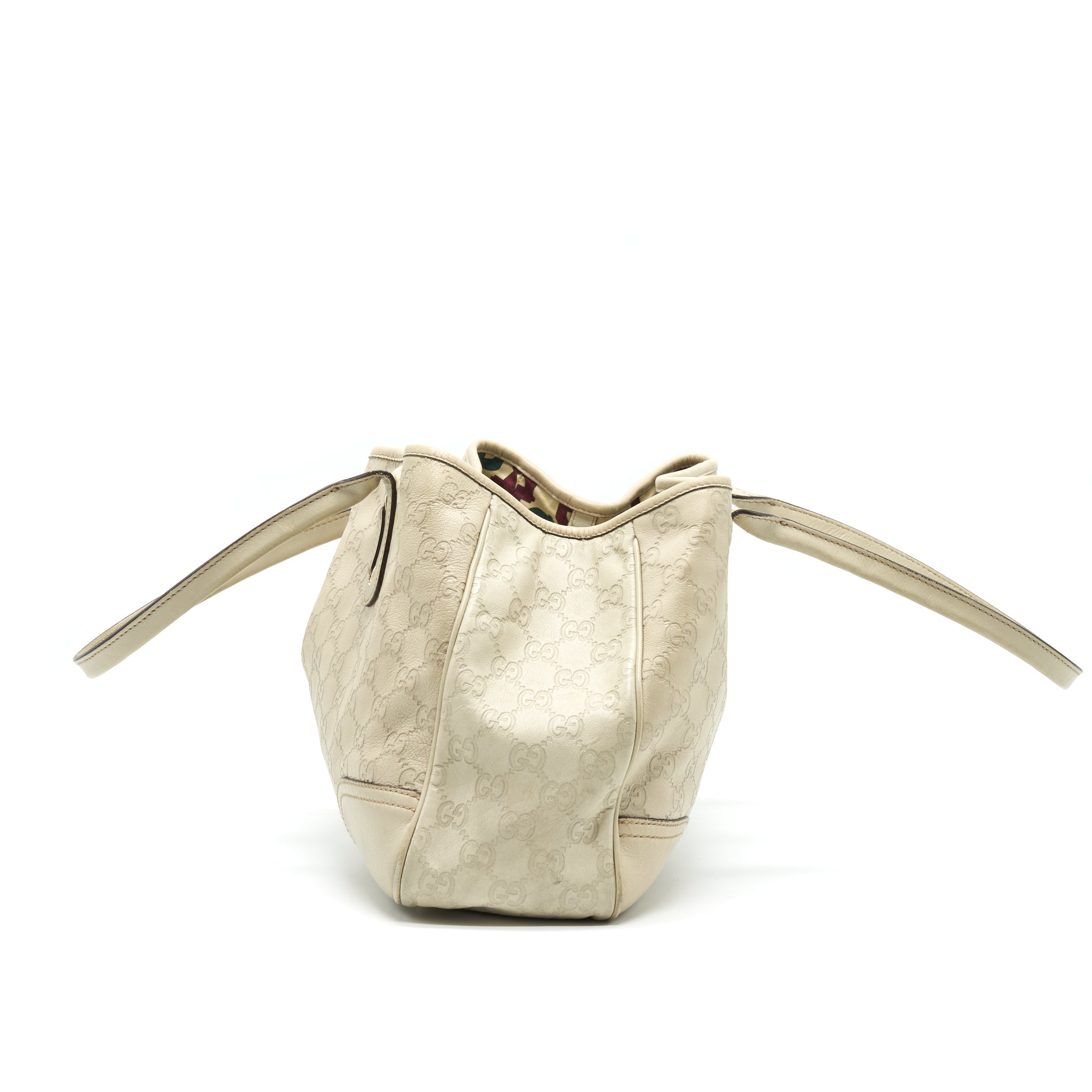 GUCCI MONOGRAM LEATHER SHOPPING TOTE BAG CREAMY BEIGE GHW