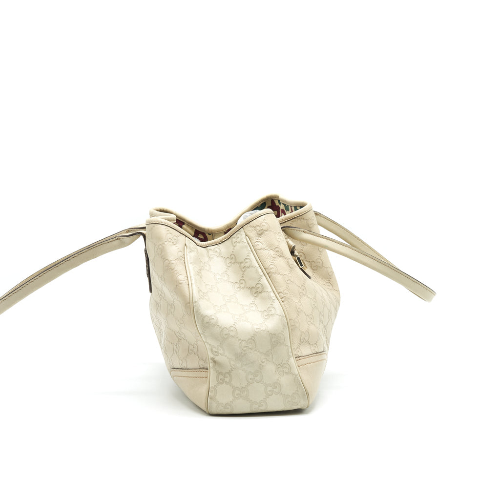GUCCI MONOGRAM LEATHER SHOPPING TOTE BAG CREAMY BEIGE GHW