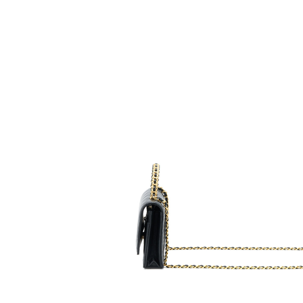 CHANEL TOP HANDLE WALLET ON CHAIN LAMBSKIN BLACK BRUSHED GHW (MICROCHIP)