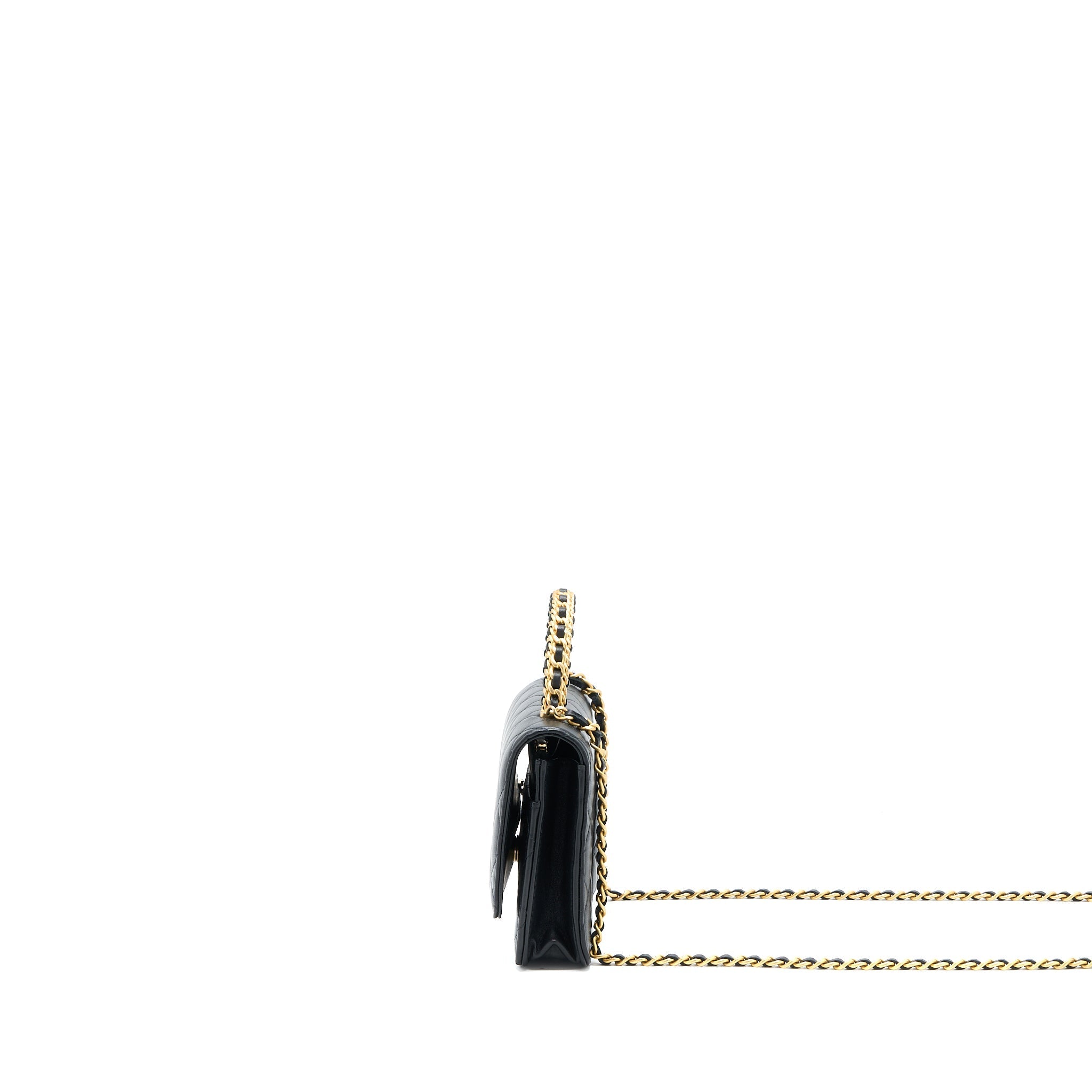 CHANEL TOP HANDLE WALLET ON CHAIN LAMBSKIN BLACK BRUSHED GHW (MICROCHIP)