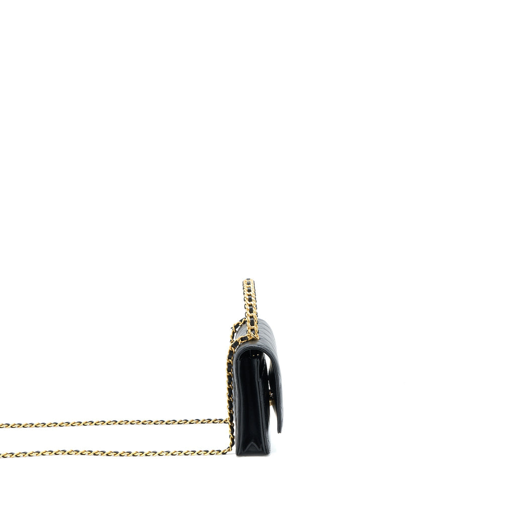 CHANEL TOP HANDLE WALLET ON CHAIN LAMBSKIN BLACK BRUSHED GHW (MICROCHIP)