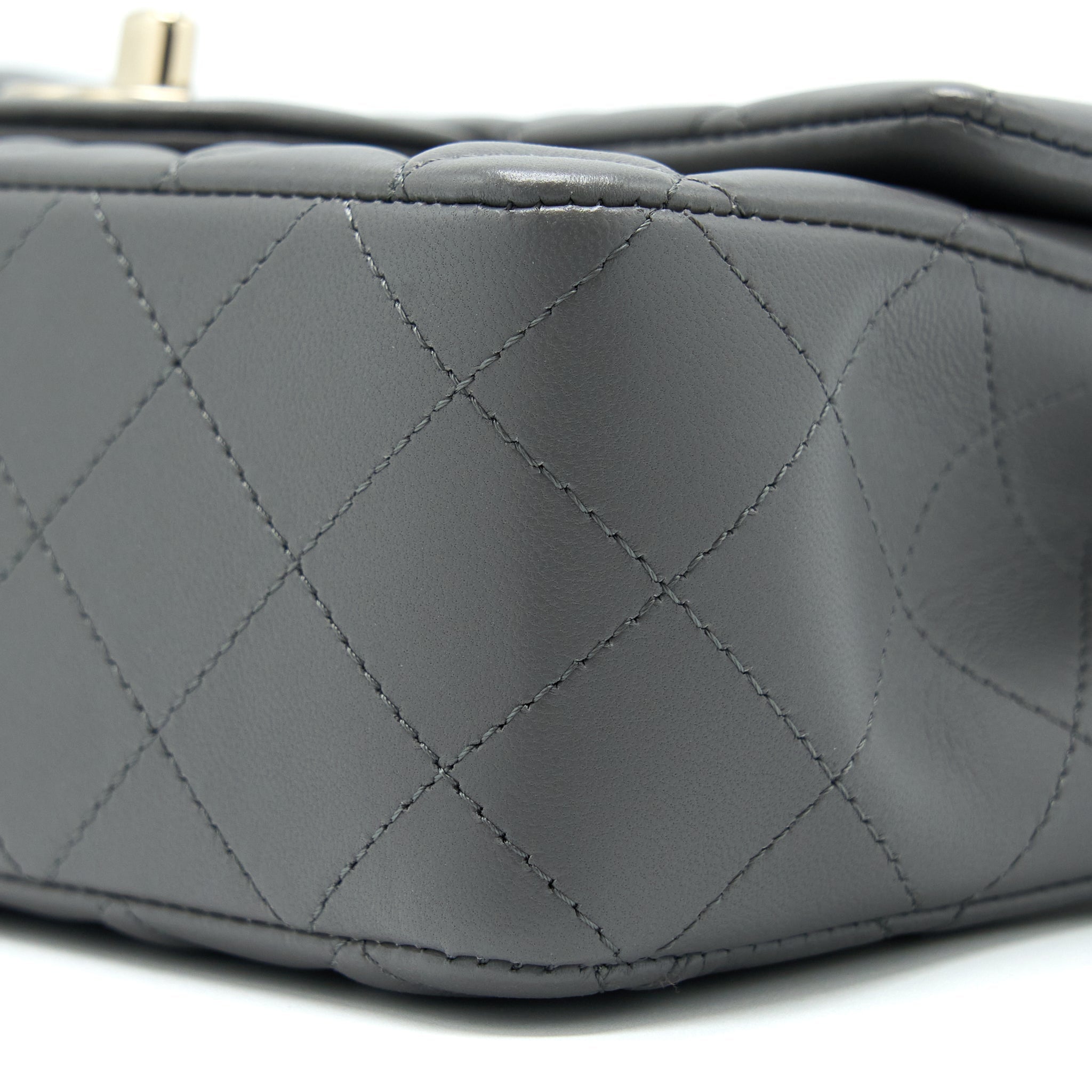 CHANEL 22A MINI RECTANGULAR FLAP BAG LAMBSKIN GREY LGHW (MICROCHIP).