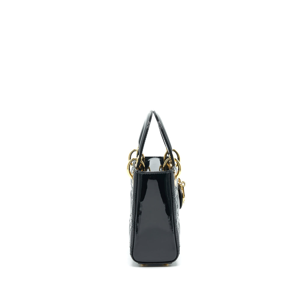 DIOR MINI LADY DIOR PATENT LEATHER BLACK GHW