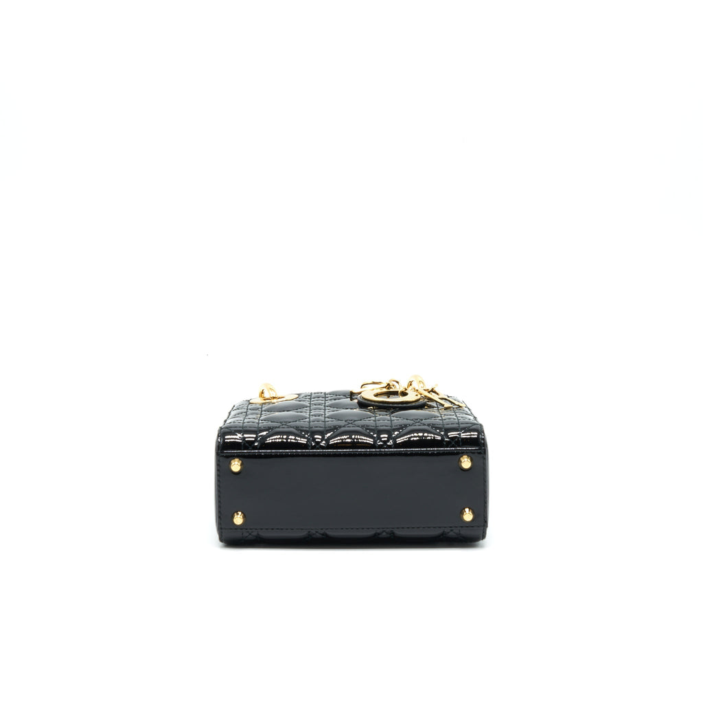 DIOR MINI LADY DIOR PATENT LEATHER BLACK GHW