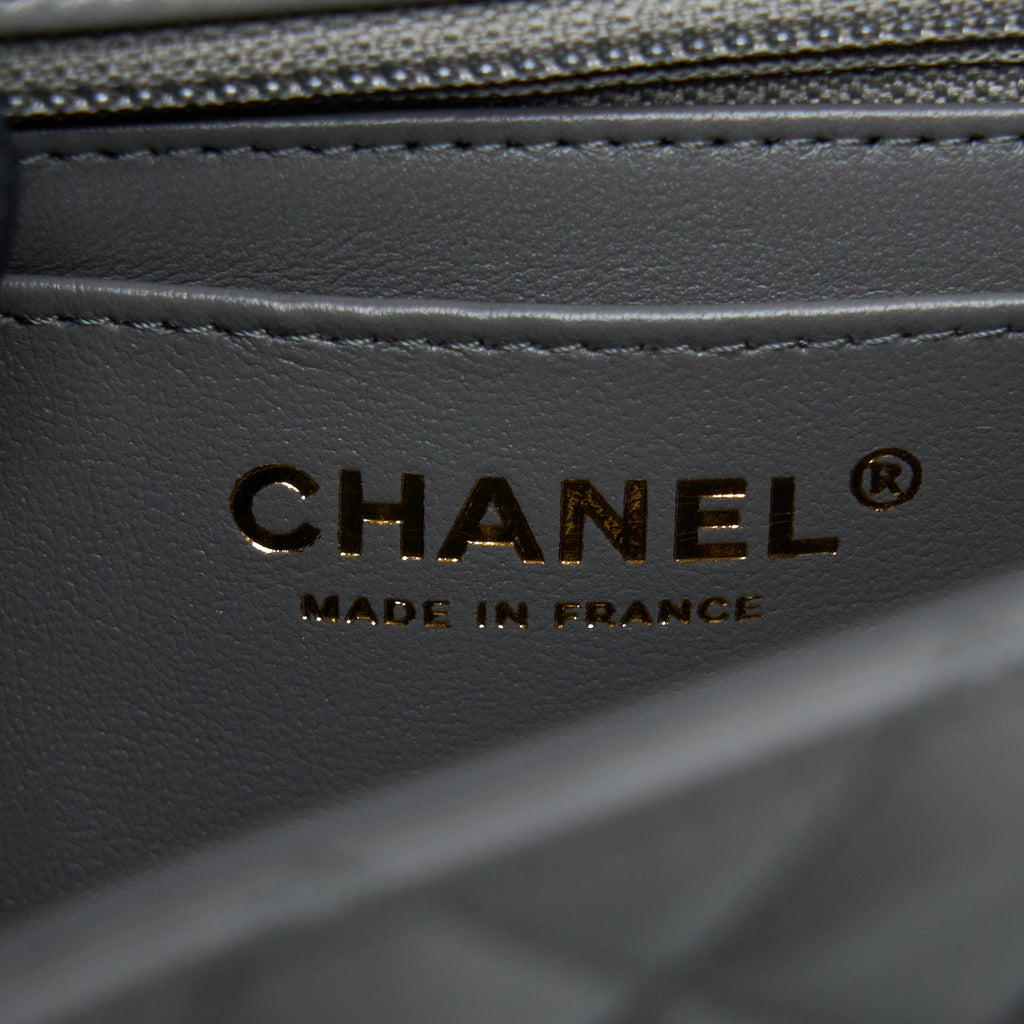 CHANEL 22A MINI RECTANGULAR FLAP BAG LAMBSKIN GREY LGHW (MICROCHIP).