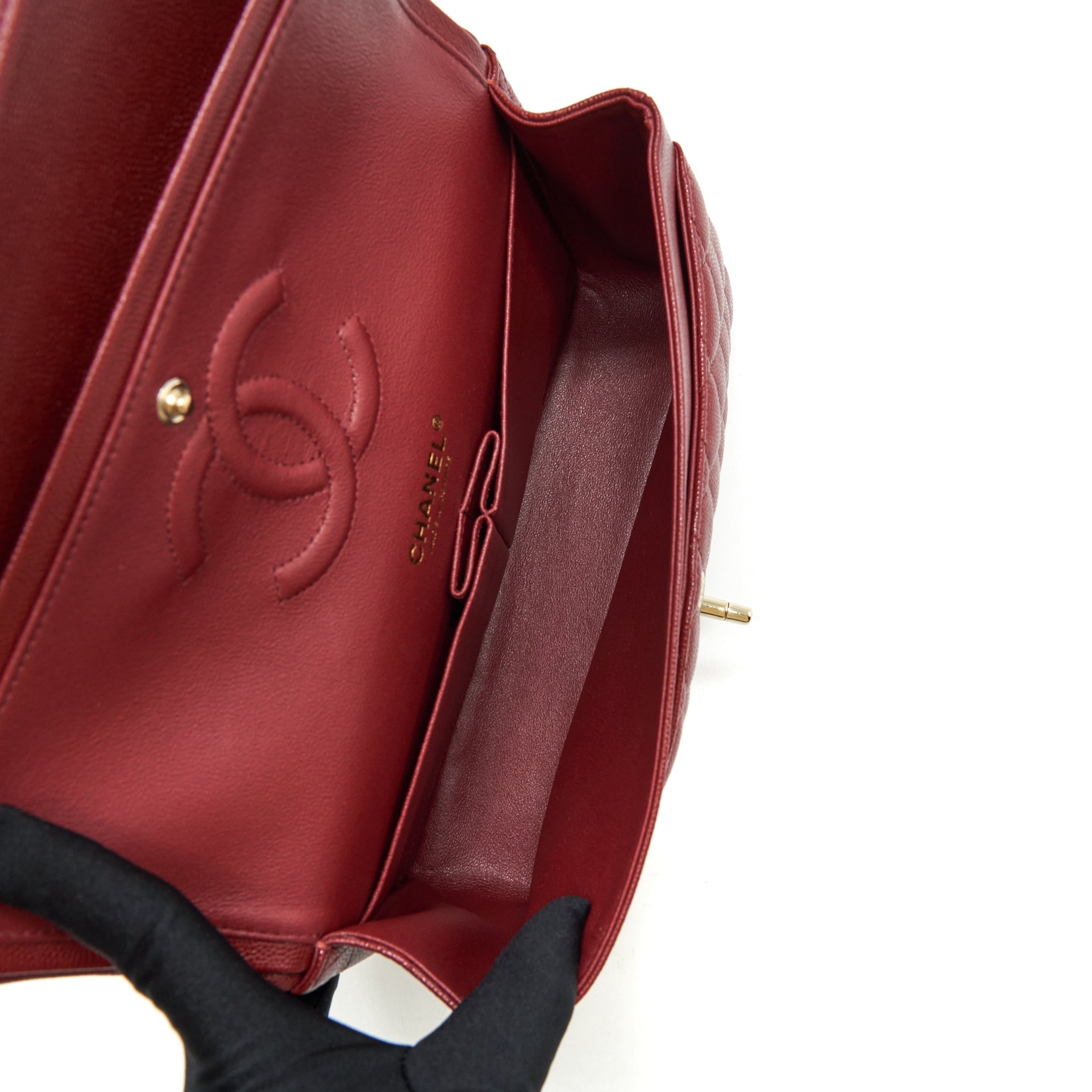 CHANEL MEDIUM CLASSIC DOUBLE FLAP BAG CAVIAR DARK RED LGHW