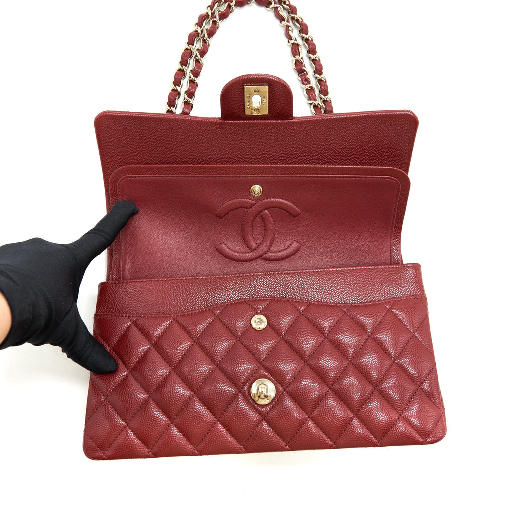 CHANEL MEDIUM CLASSIC DOUBLE FLAP BAG CAVIAR DARK RED LGHW