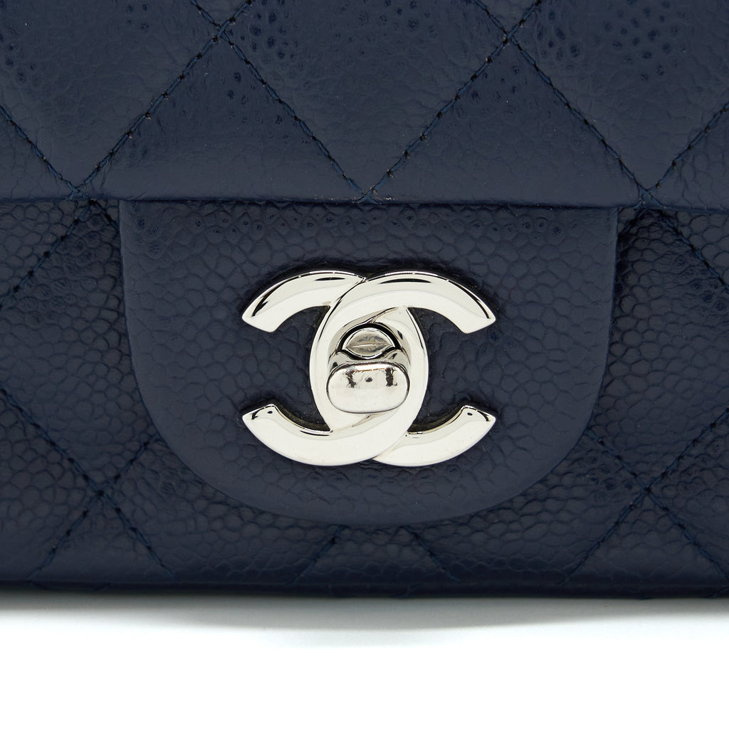 CHANEL MINI SQUARE FLAP BAG CAVIAR NAVY SHW