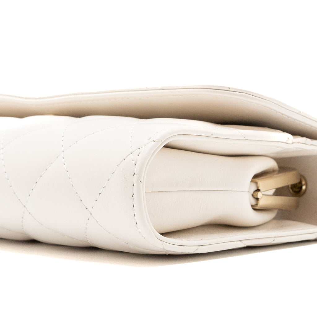 CHANEL TOP HANDLE FLAP WALLET WITH CHAIN LAMBSKIN WHITE LGHW (MICROCHIP)