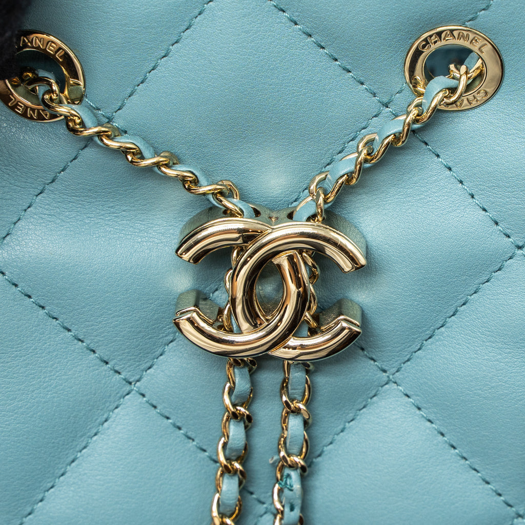 CHANEL BUCKET BAG CALFSKIN LIGHT BLUE LGHW