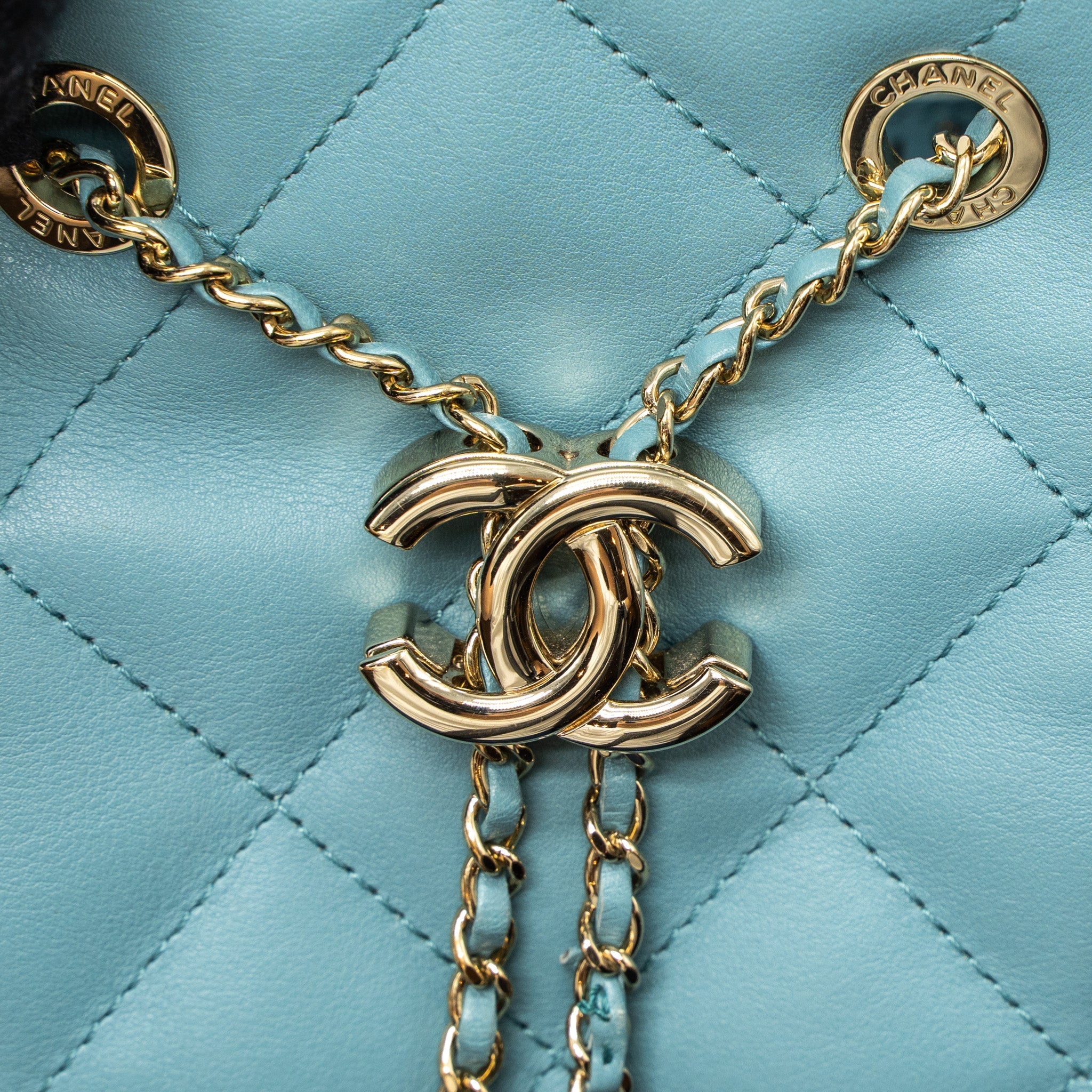 CHANEL BUCKET BAG CALFSKIN LIGHT BLUE LGHW