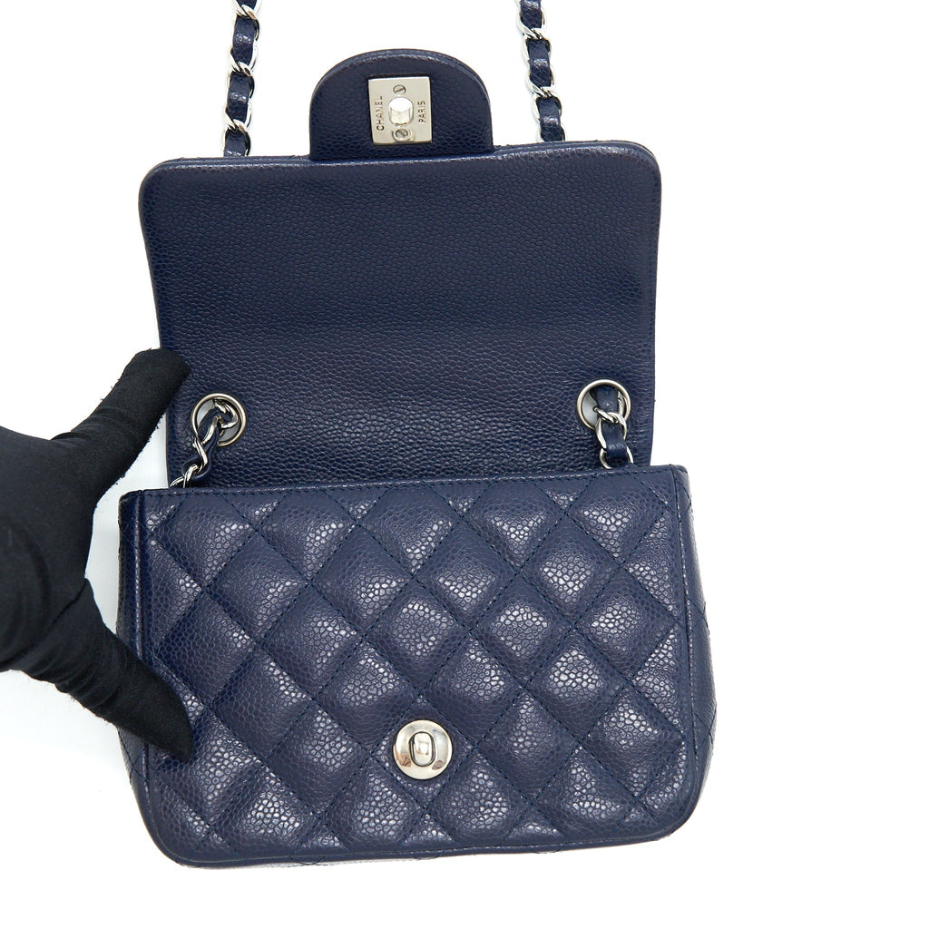 CHANEL MINI SQUARE FLAP BAG CAVIAR NAVY SHW