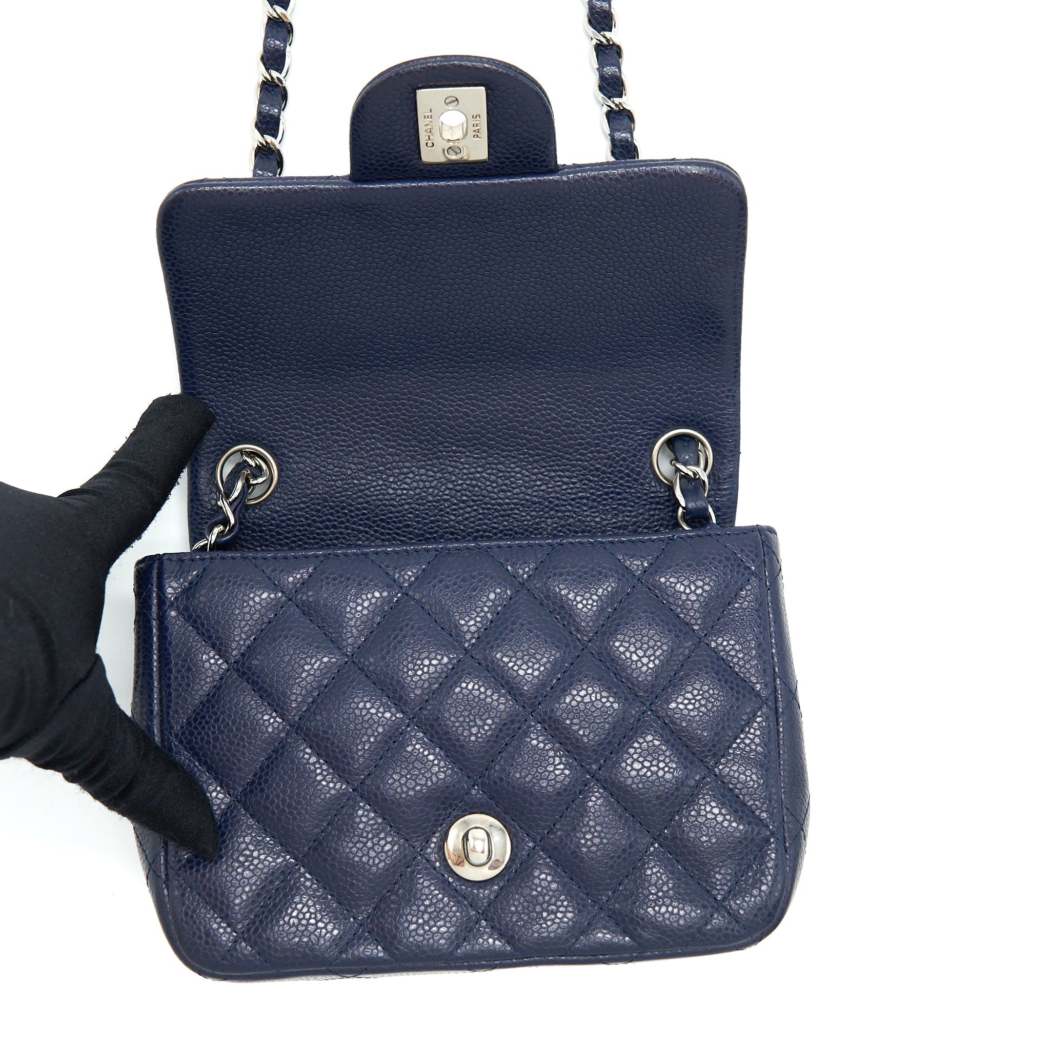 CHANEL MINI SQUARE FLAP BAG CAVIAR NAVY SHW