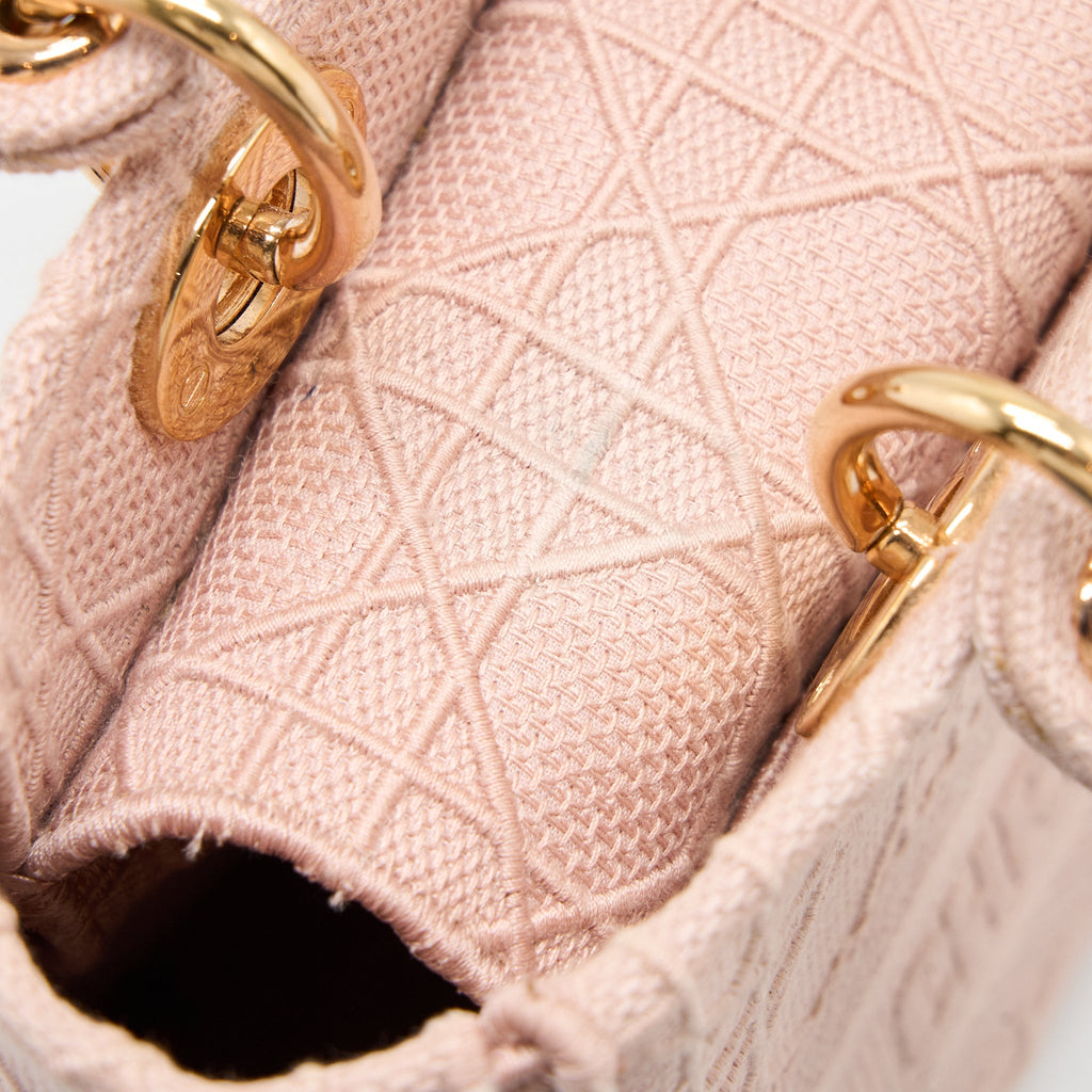 DIOR LADY MEDIUM LADY D-LITE BAG CANNAGE EMBROIDERY ROSEWOOD PINK HARDWARE