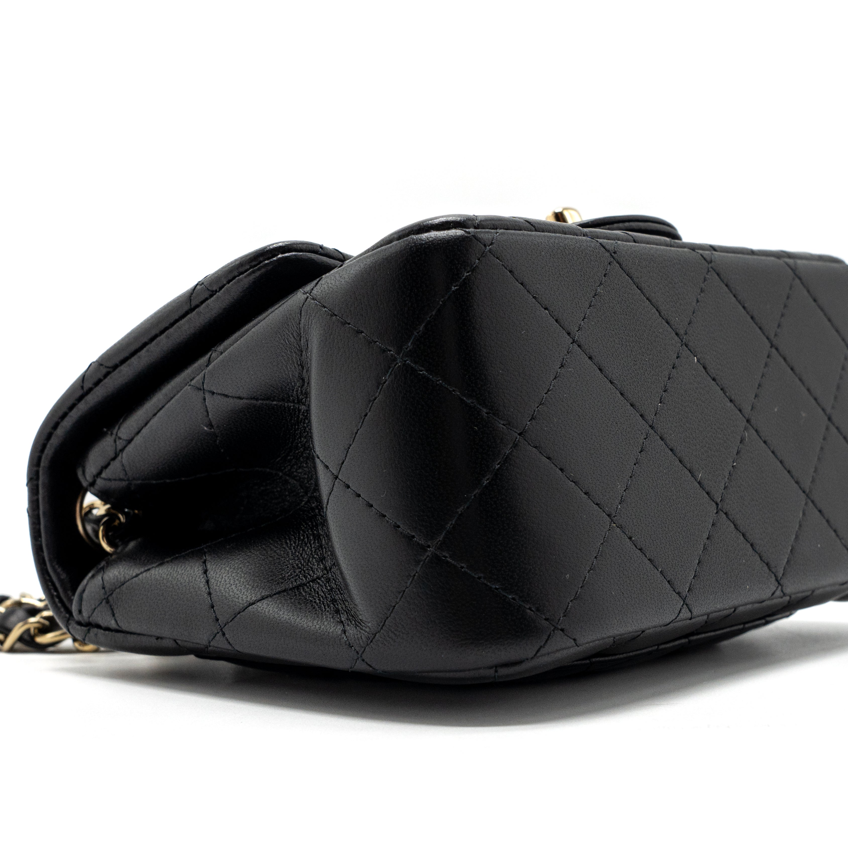 CHANEL CLASSIC MINI SQUARE FLAP BAG LAMBSKIN BLACK LGHW (MICROCHIP)