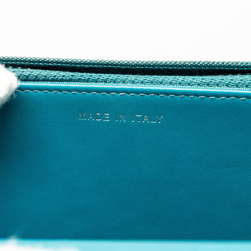 CHANEL BOY WALLET ON CHAIN PATENT GREEN SHW