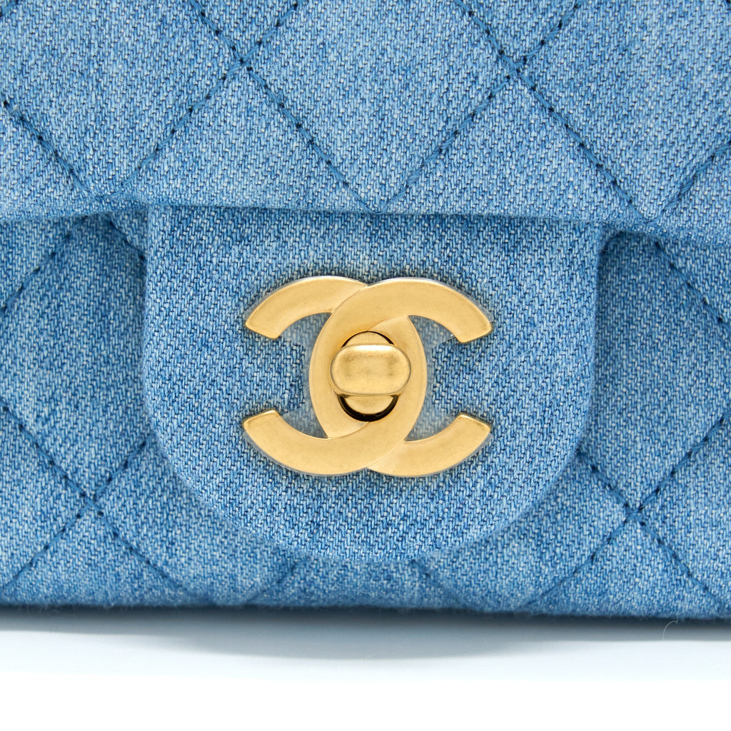 CHANEL 22C DENIM PEARL CRUSH MINI SQUARE FLAP BAG GHW(MICROCHIP)