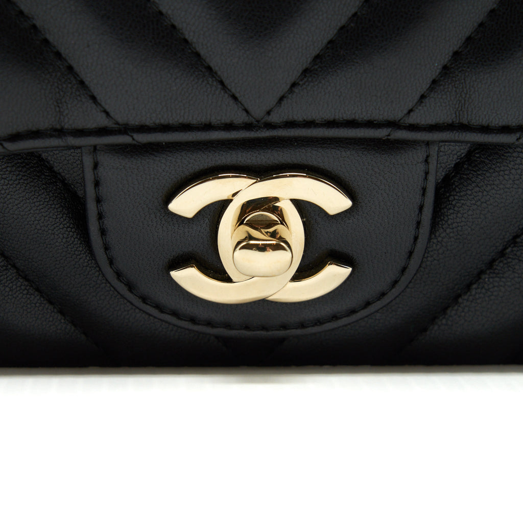 CHANEL CHEVRON MINI RECTANGULAR FLAP BAG LAMBSKIN BLACK LGHW