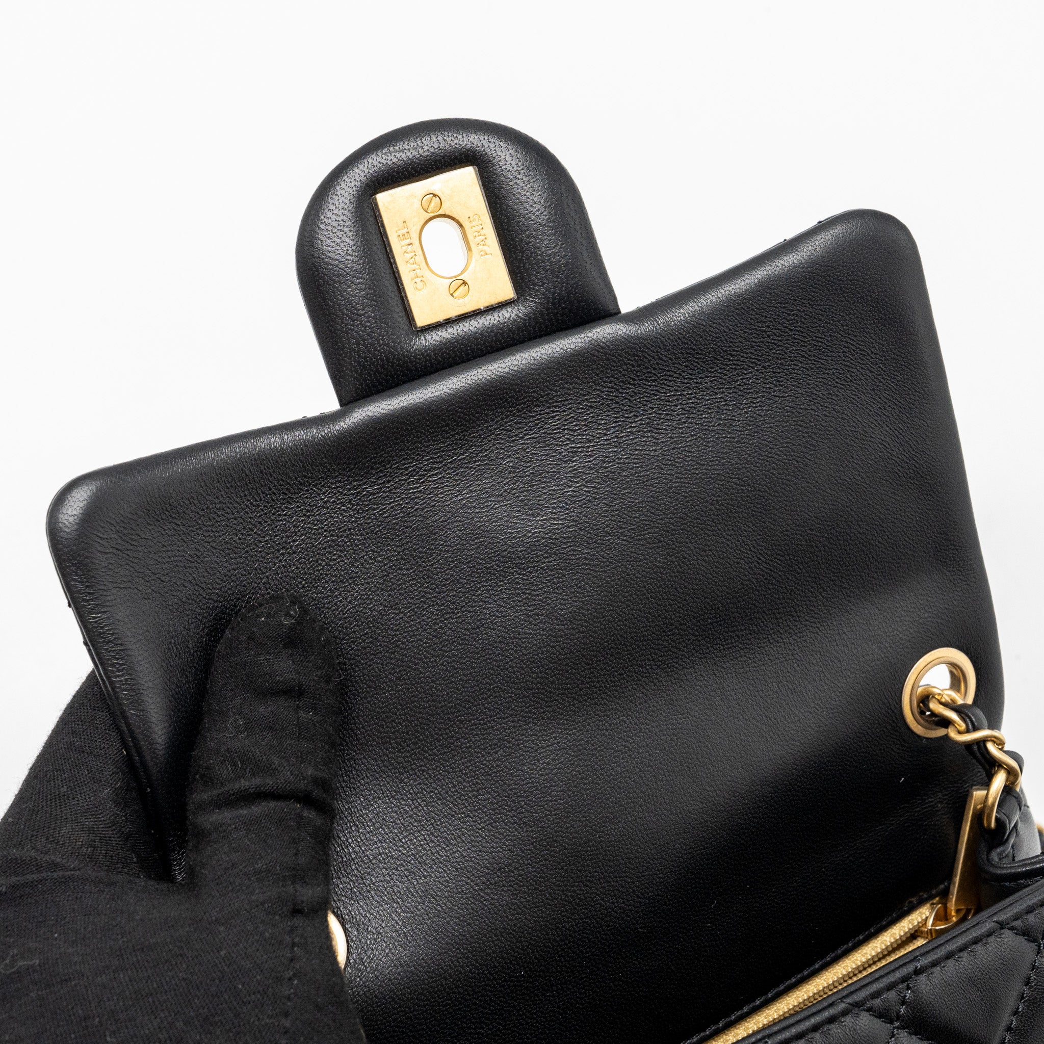 CHANEL PEARL CRUSH MINI SQUARE FLAP BAG LAMBSKIN BLACK GHW (MICROCHIP)