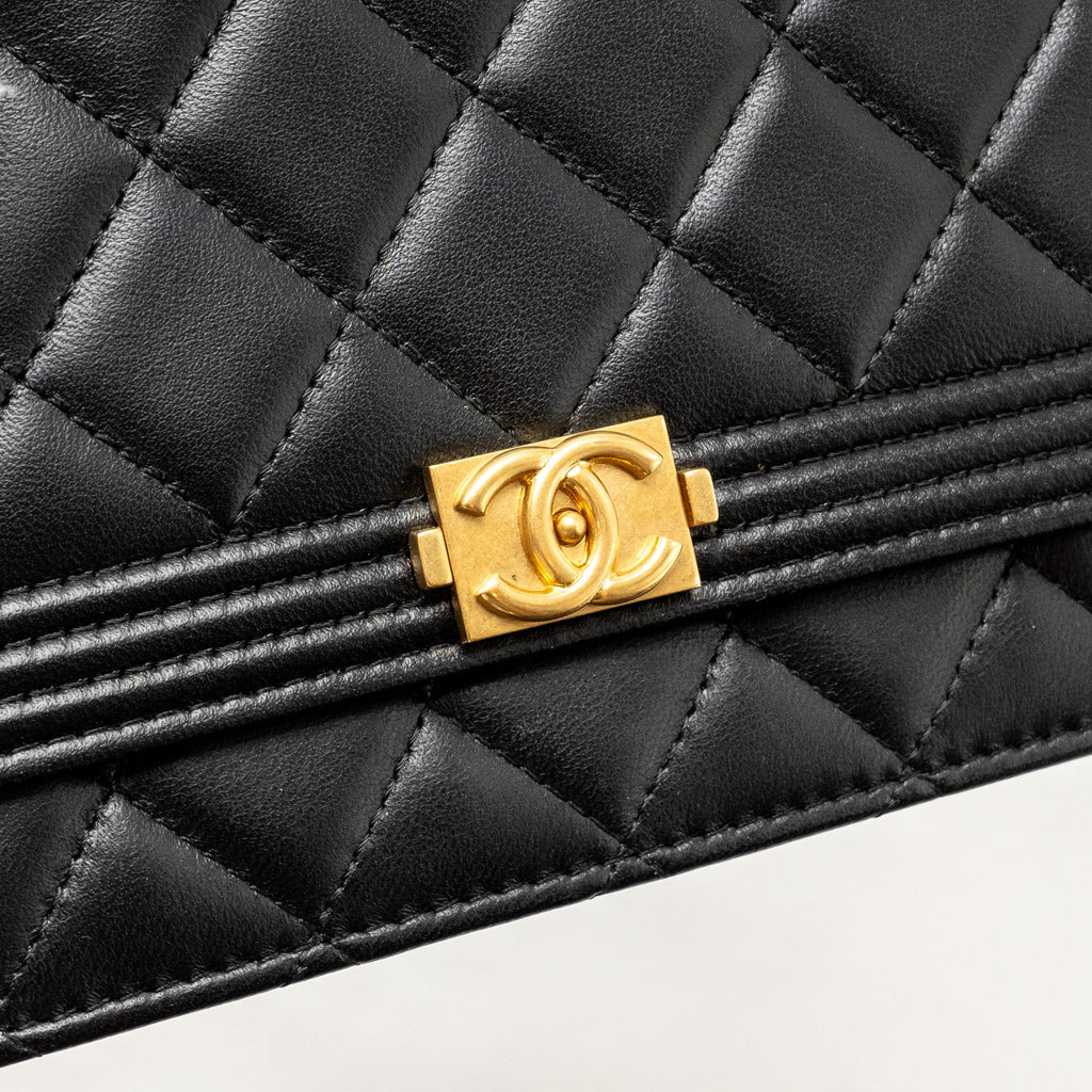 CHANEL BOY WALLET ON CHAIN LAMBSKIN BLACK GHW