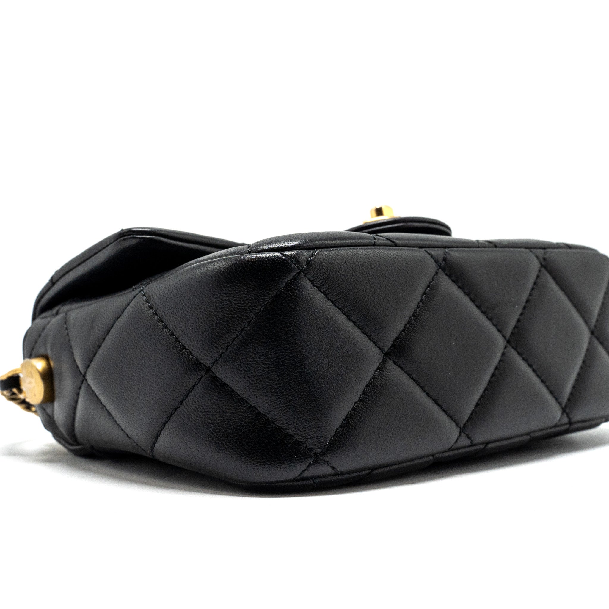 CHANEL MY PERFECT MINI FLAP BAG WITH PEARL CHAIN LAMBSKIN BLACK GHW (MICROCHIP)
