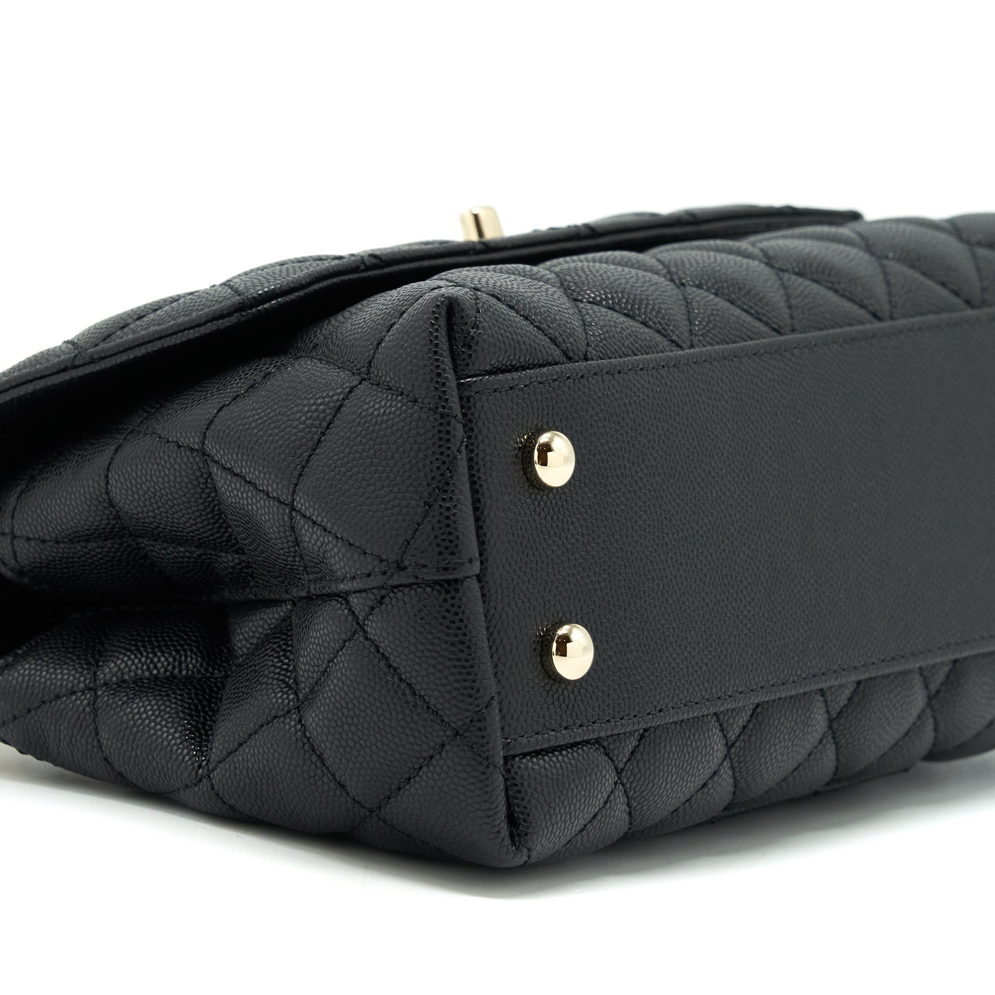 CHANEL SMALL COCO HANDLE CAVIAR BLACK LGHW WITH RED EMBOSSED HANDLE