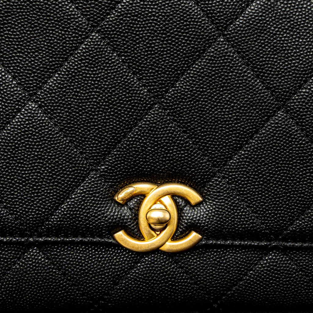 CHANEL FLAP BAG WITH DETAIL CHAIN GRAINED CALFSKIN BLACK BRUSHED GHW (MICROCHIP)