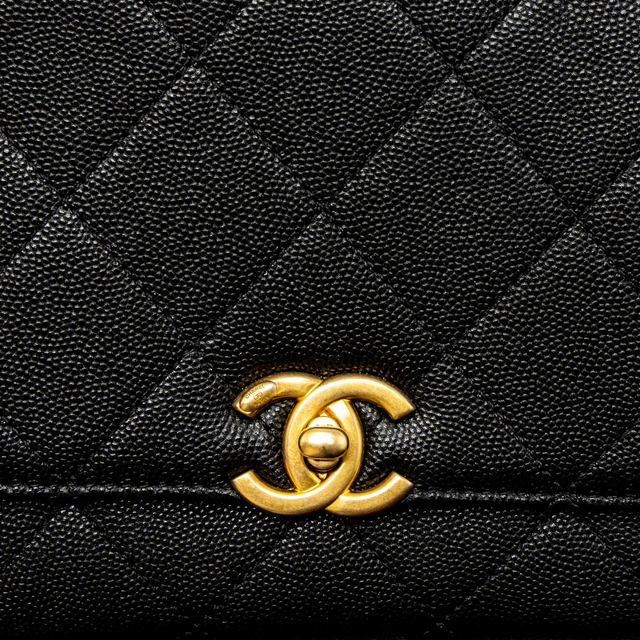 CHANEL FLAP BAG WITH DETAIL CHAIN GRAINED CALFSKIN BLACK BRUSHED GHW (MICROCHIP)