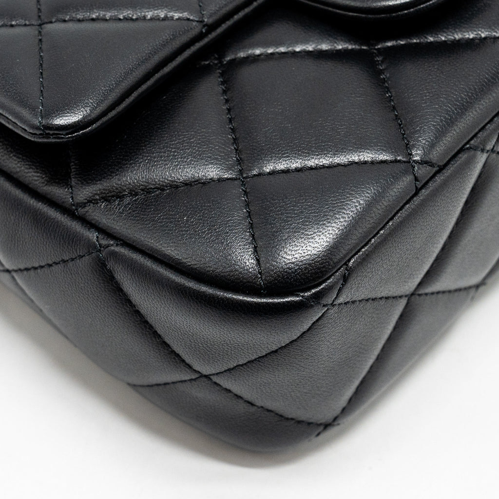 CHANEL MY PERFECT MINI FLAP BAG WITH PEARL CHAIN LAMBSKIN BLACK GHW (MICROCHIP)