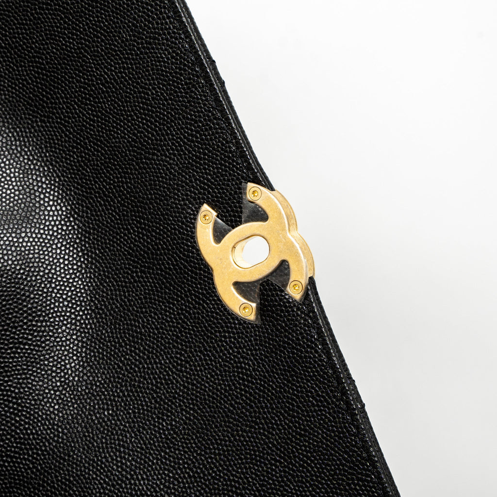 CHANEL FLAP BAG WITH DETAIL CHAIN GRAINED CALFSKIN BLACK BRUSHED GHW (MICROCHIP)