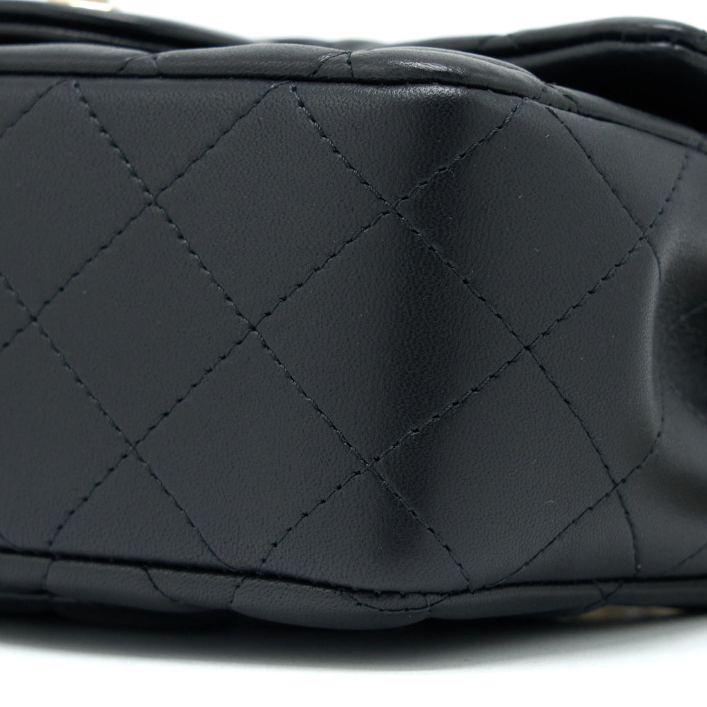 CHANEL TOP HANDLE MINI RECTANGULAR FLAP BAG LAMBSKIN BLACK LGHW (MICROCHIP)
