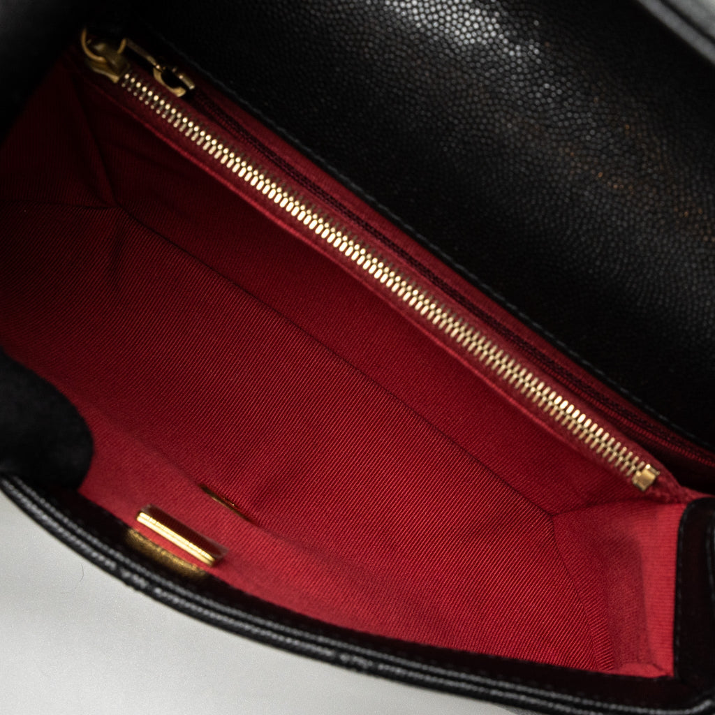 CHANEL FLAP BAG WITH DETAIL CHAIN GRAINED CALFSKIN BLACK BRUSHED GHW (MICROCHIP)
