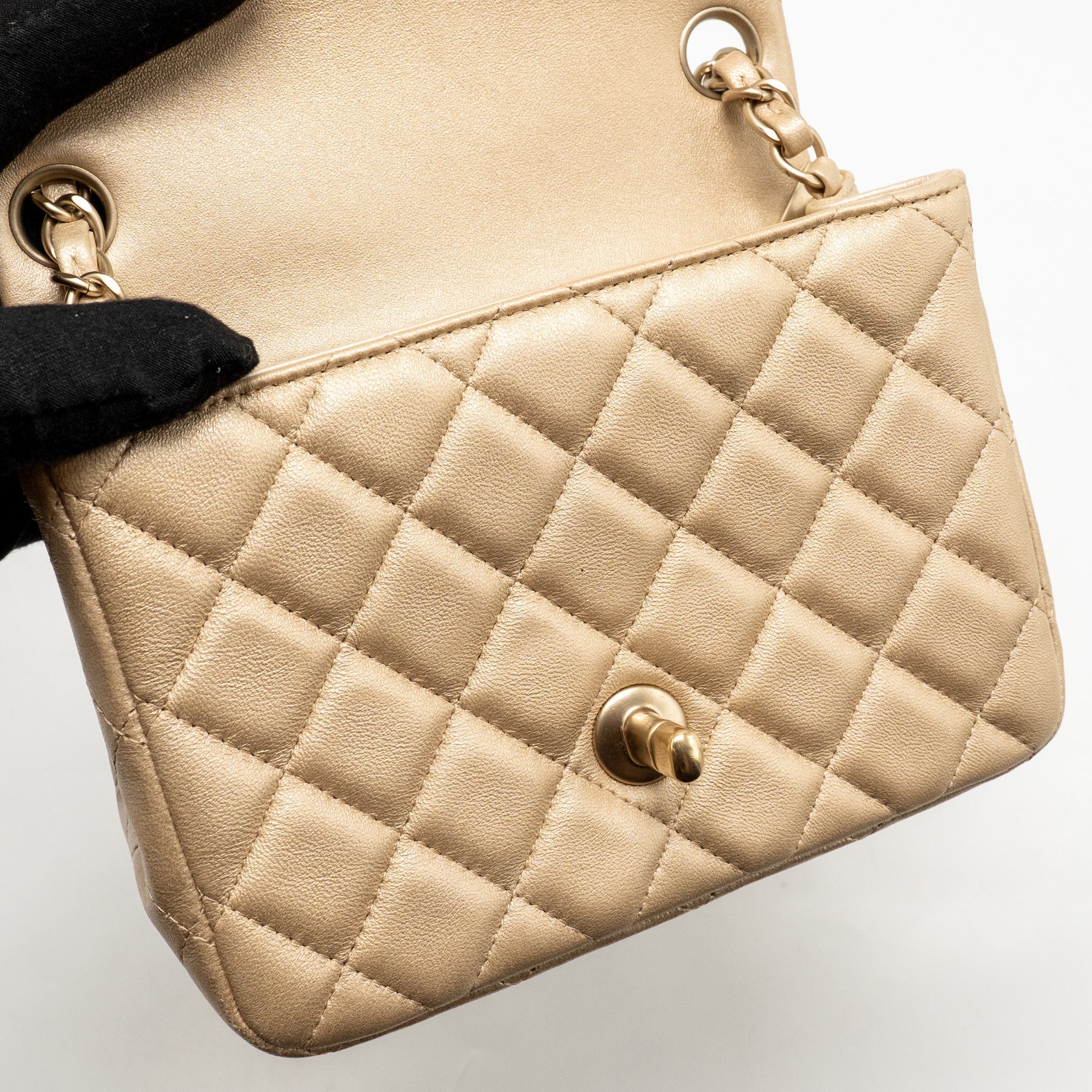 CHANEL MINI SQUARE FLAP BAG LAMBSKIN GOLD GHW