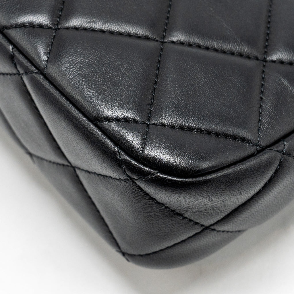 CHANEL MY PERFECT MINI FLAP BAG WITH PEARL CHAIN LAMBSKIN BLACK GHW (MICROCHIP)